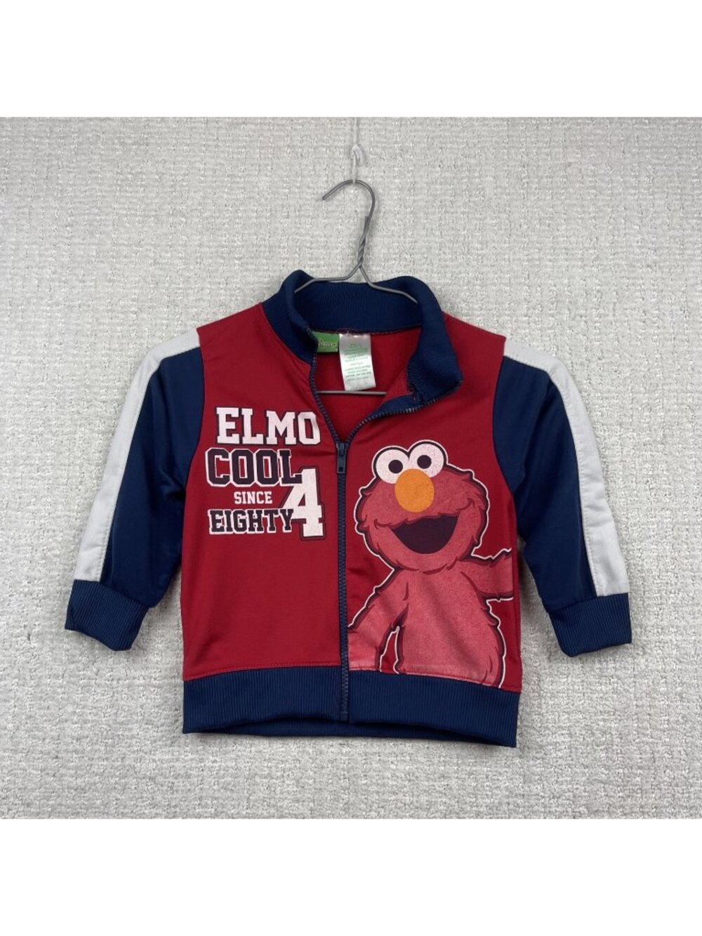 Y2K Sesame Street Elmo Track Zip Up Jacket Boys Sz 2 Red Blue Fleece Character